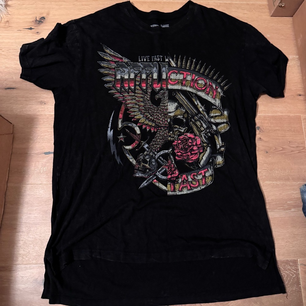Affliction Black Graphic Tee with Red and Gold Accents